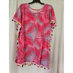 NWT Jess Lea Vacay Mode Pom Po Swimsuit Coverup Dress One Size Fits 0-10 Palm